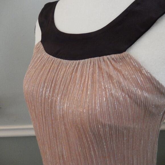 Enfocus Studio Pink Blush Glitter Black Satin Border Tie Neck Shift Dress Size 4 - Picture 6 of 11